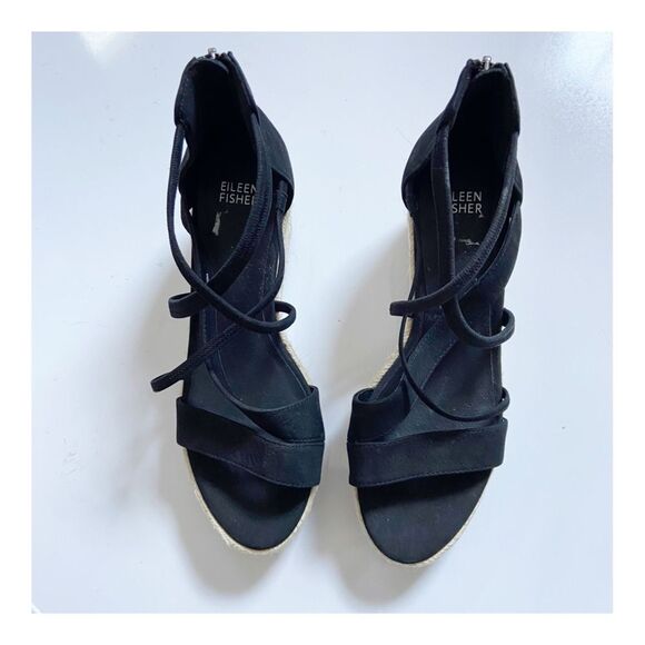 Eileen Fisher Wanda Tumbled Nubuck Espadrille Wedge Sandals size 8.5 - Picture 3 of 9